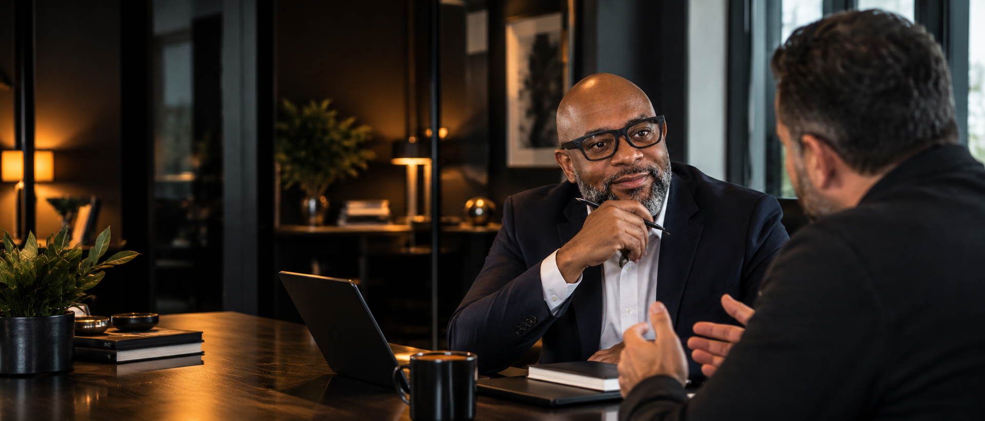 Jerold Lee Jr. listening to a business owner during a strategy conversation